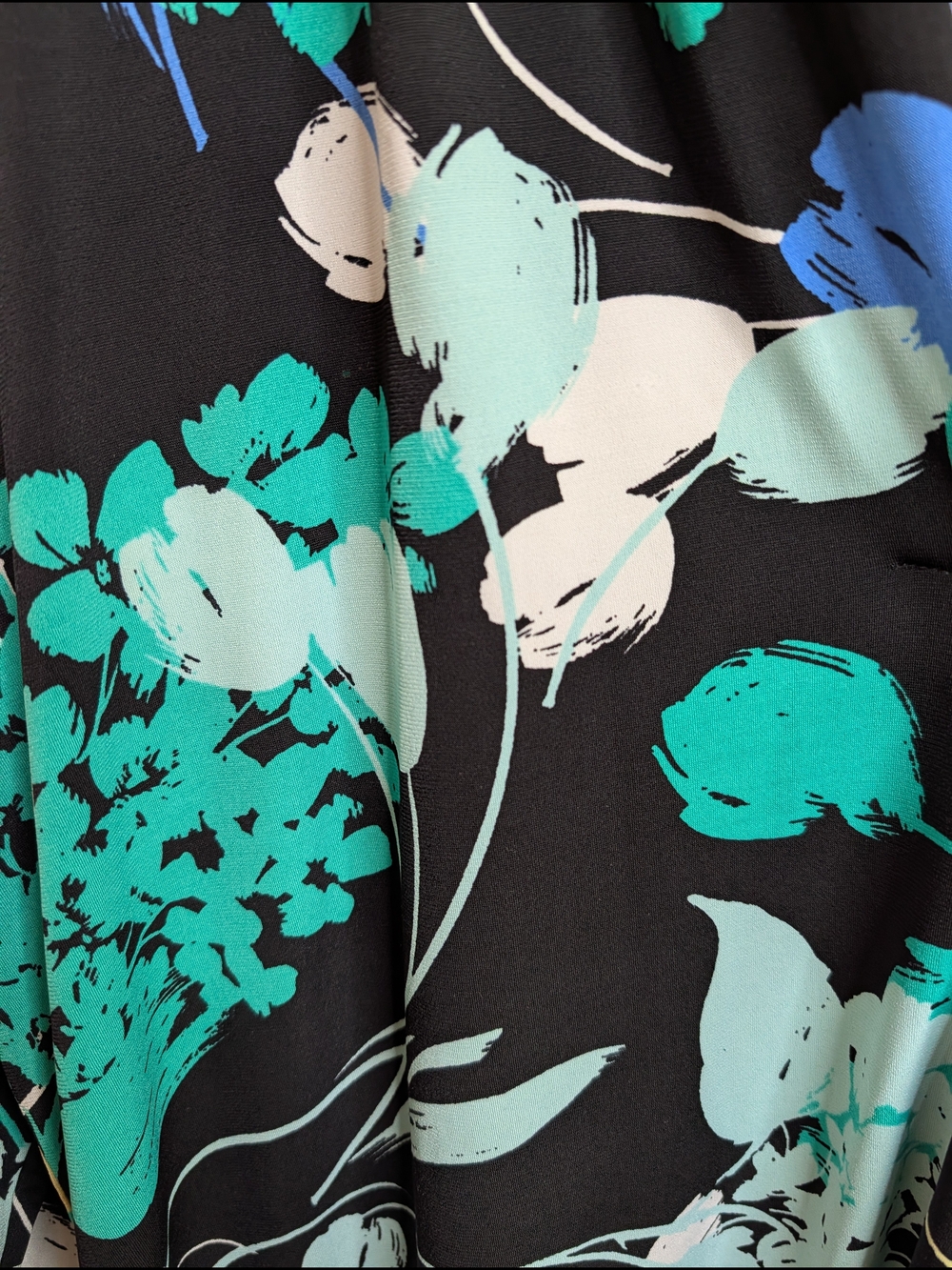 Worthington Floral Print Surplice Top XL Black Teal Blue Botanical Print - Picture 3 of 6